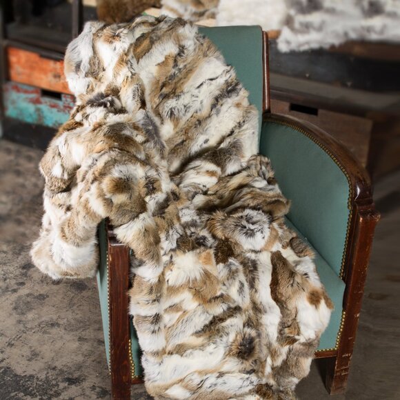 Natural Home Decor Classic Rabbit Throw | 1-Piece | Tan/white | 50"x60" - Picture 2 of 3